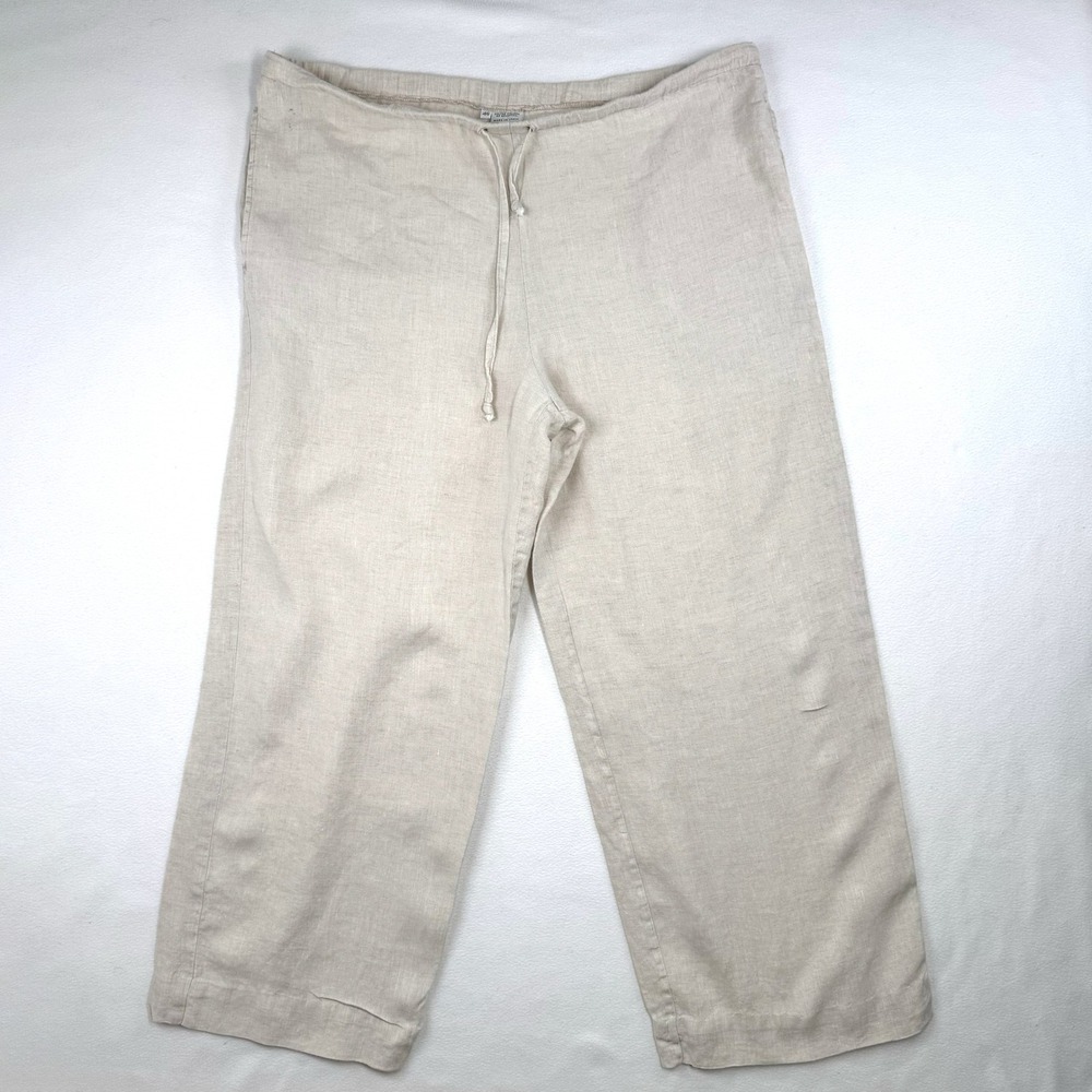 United Colors of Benetton Womens Beige 100% Linen Wide Leg Drawstring Pants 46
